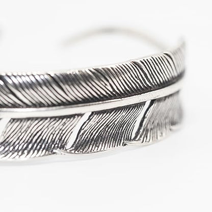 Innocence S925 Silver-Plated Antique Wide Feather Cuff Bracelet For Men Women Adjustable Retro Twisted Feathers Bracelets Gift Jewelry - color: Feather C