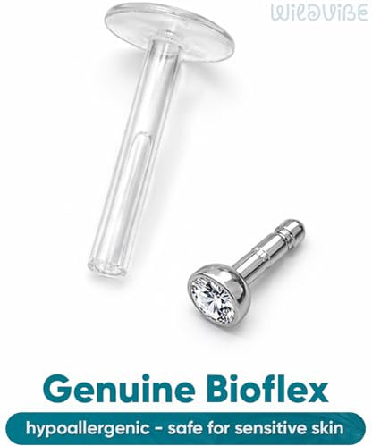 Bioflex Labret Plastic Lip Piercing Jewelry for Monroe, Medusa, Ashley and Cartilage Piercings, Tragus, Conch, Helix, Daith - 16g Clear Post Studs with Push-In CZ Crystals - color: Jet, Clear, AB, Rose, Aqua, size: 8mm