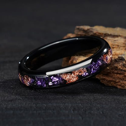 4mm 6mm 8mm Tungsten Rings With Various Inlay Materials Couples Matching Engagement Wedding Promise Matching Ring Set for Women Men - color: Rose Foil 4mm