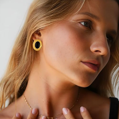 RAUCHBE Big Chunky Gold Earrings for Women Vintage Black Oval Earring Onyx Statement Earrings Trendy Jewelry - style: C