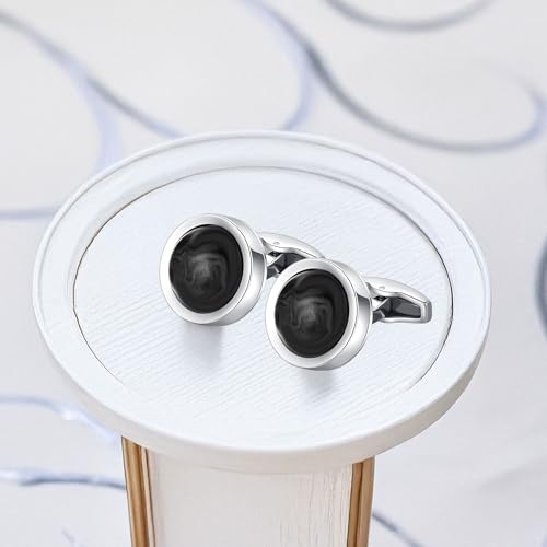 Cufflinks for Men, Stainless Steel Classic Black Pearl, Blue Carbon Fiber CuffLinks men's accessories, Great Gift for Father, Husband - style: Black agate