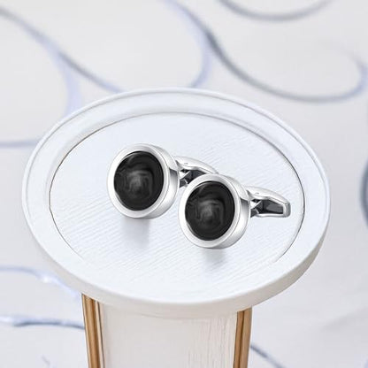 Cufflinks for Men, Stainless Steel Classic Black Pearl, Blue Carbon Fiber CuffLinks men's accessories, Great Gift for Father, Husband - style: Black agate