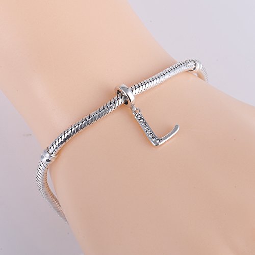 925 Sterling Silver Initial Charm fits Pandora, Gift for Mom Wife | Christmas,Birthday,Mother's Day, Anniversary, Valentine's Day - color: Letter L