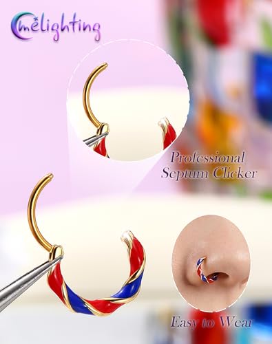 Melighting 20G Twist Nose Ring Hoop Stainless Steel 316L Piercing Jewelry | 7/8 mm Nose Piercing Jewelry, Cute Hinged Segment Clicker Lobe Helix Daith Cartilage Earring for Women - color: Gold RDBL, size: 20g8mm