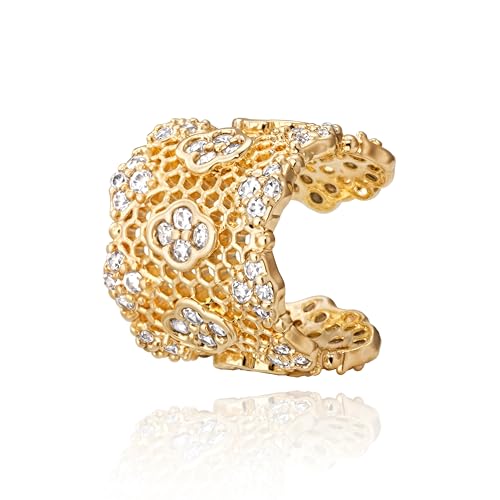 Gold Ear Cuff for Women, 14K Gold Plated Single Non-Pierced Earring with Micro-Pave Cubic Zirconia Adjustable Open Ear Clip for Daily Wear & Special Occasions - color: ear cuff-S 003