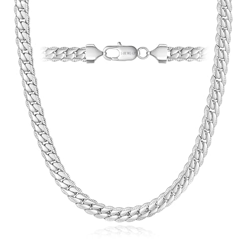 7MM Cuban Link Chain for Men Silver Chains, Silver Mens Chain Necklace,316L Stainless Steel and 14K White Gold /14K Gold Filled, Gold/Silver Chain for Men Necklace - style: 7MM-24 Inch Silver