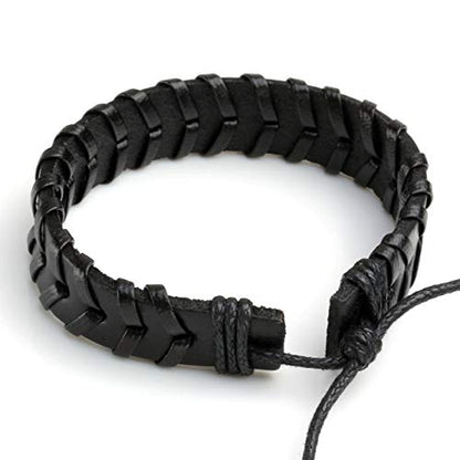 6-12PCS Braided Faux Leather Bracelet Punk Cuff Wrap Bracelets for Men Women Adjustable - color: D:6pcs