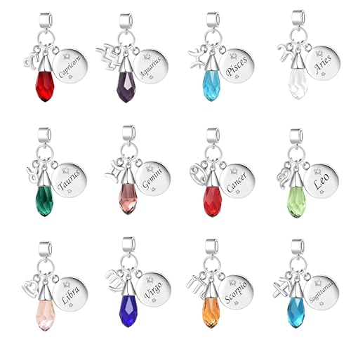 LSxAB Birthday Birthstone Zodiac Sign Charm Compatible with Pandora Charms Bracelets for Women - style: 07 Cancer