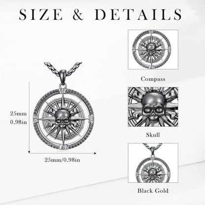 Compass Necklace Sterling Silver Nautical Graduation Gift | 925 Sterling Silver compass pendant with meaningful nautical design, jewelry for women, graduation and travel gift - color: Black-8