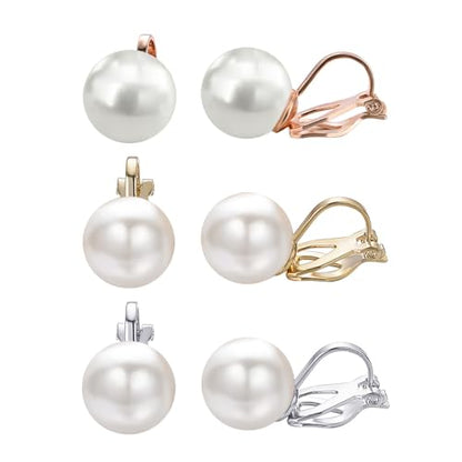 Yoursfs 10mm Tiny Pearl Clip On Earrings for Women 18K Gold Plated Faux Pearls Bridal Earring Fashion Wedding Jewelry - color: Tricolor pearl