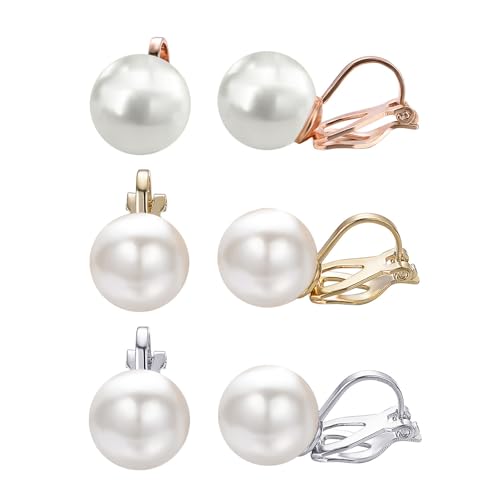 Yoursfs 10mm Tiny Pearl Clip On Earrings for Women 18K Gold Plated Faux Pearls Bridal Earring Fashion Wedding Jewelry - color: Tricolor pearl