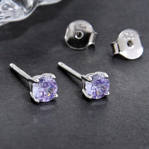 1 Pair Adabele Authentic Sterling Silver Birthstone Stud Earrings 4mm/0.25 Carat Tiny Cubic Zirconia Imitation Diamond Gemstone Hypoallergenic Nickel Free Tarnish Resistant Women Men Jewelry - color: June