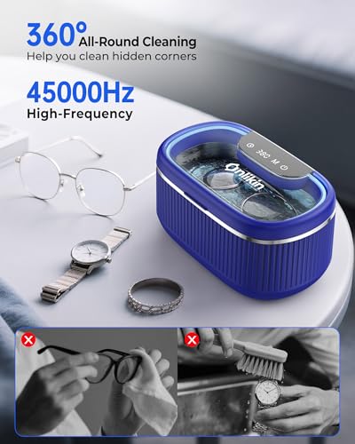 45KHz Ultrasonic Jewelry Cleaner, 5 Timer & 3 Power Modes, 35W Retainer Cleaner for Jewelry, Eyeglasses, Rings, Watch Strap, Dentures - Quiet <38dB, 20oz, 304 Stainless Steel (Sapphire blue) - color: Sapphire blue