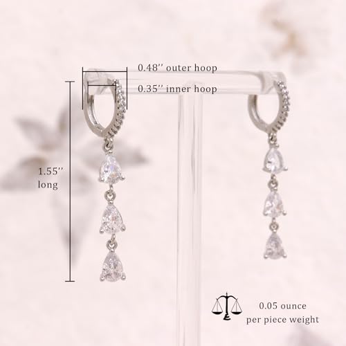Sonateomber Gold Silver Small Hoop Dangle Earrings for Women, Trendy Dainty Rhinestone CZ Dangling Prom Wedding Leaf Flower Snowflake Butterfly Starfish Fashion Jewelry Gift - color: Silver Teardrop
