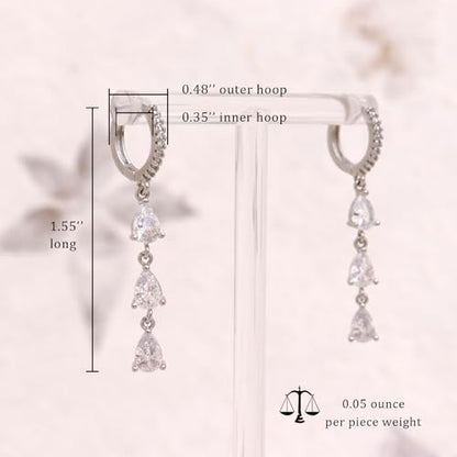 Sonateomber Gold Silver Small Hoop Dangle Earrings for Women, Trendy Dainty Rhinestone CZ Dangling Prom Wedding Leaf Flower Snowflake Butterfly Starfish Fashion Jewelry Gift - color: Silver Teardrop