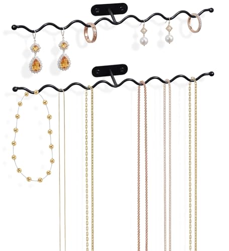 Jewelry Holder Organizer Wall: 12" Wavy Necklace Storage Rack, Anti-Scratch | Jewelry Hanger for Walk-in Closet, Aesthetic Room Decor for Women - 2 Pack - size: 12 inch