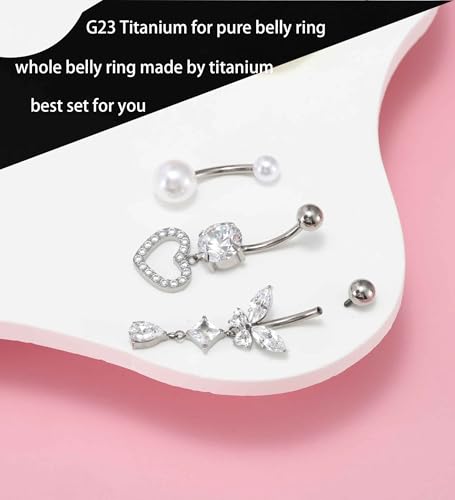 TIANCI FBYJS 3pcs G23 Titanium Pink Belly Button Rings Internally Threaded 10mm Clicker Reverse Curved Hoop Navel Barbell Piercing Jewelry CZ Belly Rings for Women Men - color: silver set 7