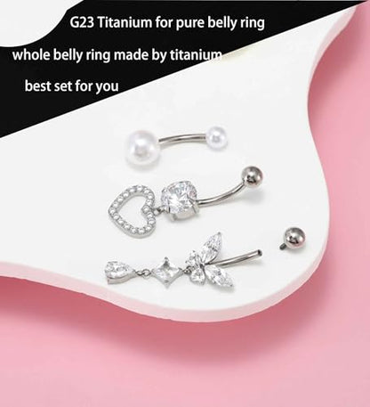 TIANCI FBYJS 3pcs G23 Titanium Pink Belly Button Rings Internally Threaded 10mm Clicker Reverse Curved Hoop Navel Barbell Piercing Jewelry CZ Belly Rings for Women Men - color: silver set 7