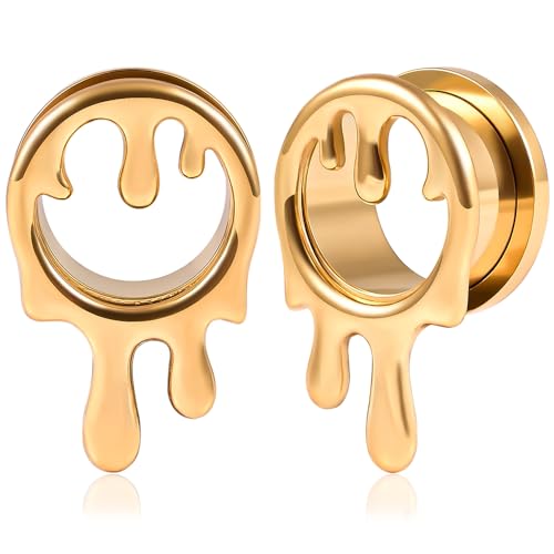DOEARKO 2PCS Ear Gauges Cool Bat Saddle Ear Plugs Tunnels 316 Stainless Steel Hypoallergenic Earrings Gauges for Ears Expander Body Piercing Jewelry - color: #298 Gold, size: 3/8"