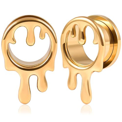 DOEARKO 2PCS Ear Gauges Cool Bat Saddle Ear Plugs Tunnels 316 Stainless Steel Hypoallergenic Earrings Gauges for Ears Expander Body Piercing Jewelry - color: #298 Gold, size: 3/8"