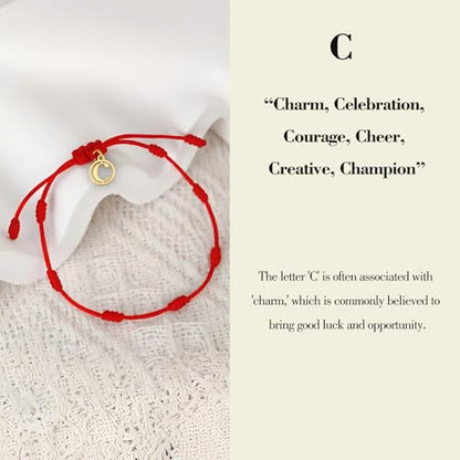 Red String Bracelet with Initial Letter and 7 Protective Knots – Adjustable Kabbalah Bracelet for Women & Men, Personalized Good Luck Charm for Positive Energy - color: C