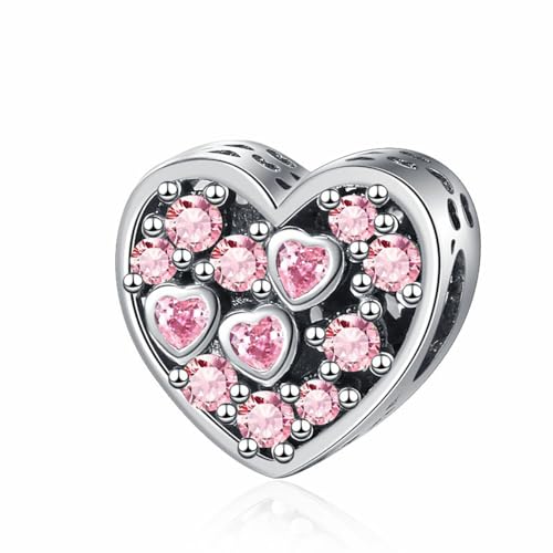 Charm for Bracelets and Necklaces, Heart Animals 925 Sterling Silver Bead Celestial Sun Moon Star Charms Jewelry Gift for Women Girls - color: Pink Heart Charm