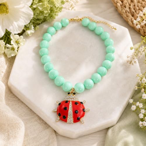 Long tiantian Large Bead Ladybug Necklace for Women Chunky Statement Necklace Red Ladybug Lucky Charm Jewelry Gift