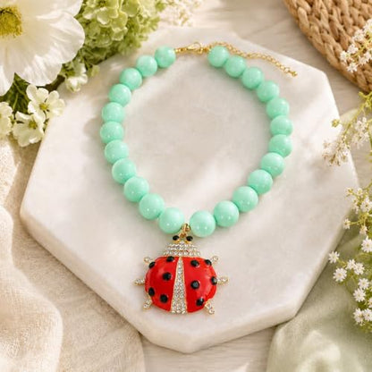 Long tiantian Large Bead Ladybug Necklace for Women Chunky Statement Necklace Red Ladybug Lucky Charm Jewelry Gift