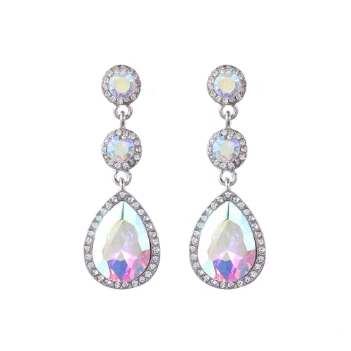 YINLI Elegant Wedding Bridal Crystal Tear Drop Dangle Earrings for Women - color: AB,Silver