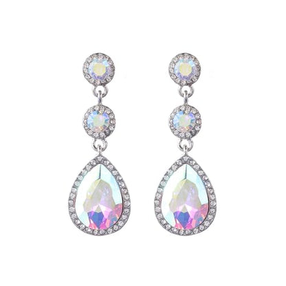 YINLI Elegant Wedding Bridal Crystal Tear Drop Dangle Earrings for Women - color: AB,Silver