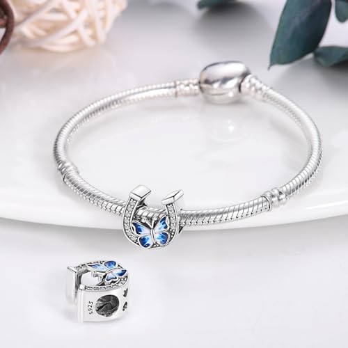 925 Sterling Silver Charms for Bracelets and Necklaces Beads Charms Jewelry Gift for Women - color: Horseshoe Butterfly Pendant
