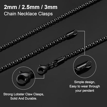 Square Rolo Chain Necklace Stainless Steel Round Box Necklace for Men Women/2mm-7mm/16Inch-36Inch - color: Stainless Steel-Black, size: 16 Inches, style: 2 mm width