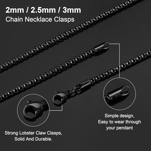 Square Rolo Chain Necklace Stainless Steel Round Box Necklace for Men Women/2mm-7mm/16Inch-36Inch - color: Stainless Steel-Black, size: 34 Inches, style: 2 mm width