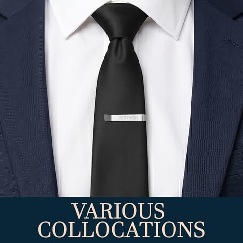 HAWSON Father of the Bride and Groom Tie Clip Best Man Skinny Stainless Steel Marriage Tie Bar Wedding Gift for Man - style: BESTMEN