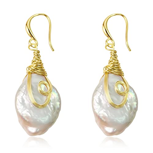 25-30mm Freshwater Baroque Keshi Pearl Dangle Drop Earrings For Women - style: 14K Gold Keshi Pearl