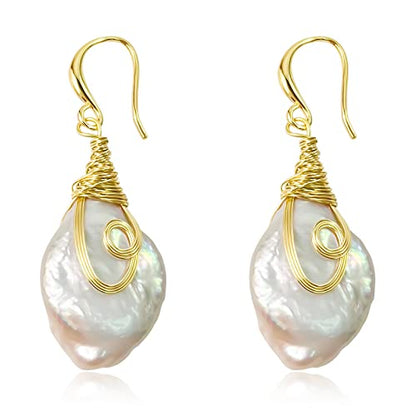 25-30mm Freshwater Baroque Keshi Pearl Dangle Drop Earrings For Women - style: 14K Gold Keshi Pearl