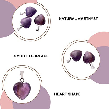 10Pcs Heart Stone Charm Pendants Natural Amethyst Gemstone Pendants with Platinum Brass Loops for DIY Necklace Keychains Earring Crafts Supplies - color: Amethyst