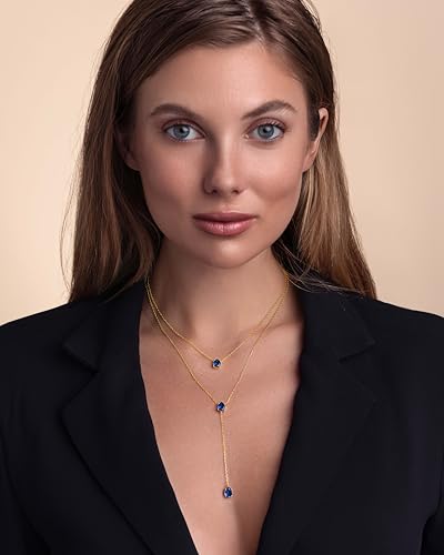 SNGIA Long 18K Gold Plated Blue Green Red Layered Pendant Necklace For Women (Emerald, Ruby, Seafoam, Sky, Sapphire, Pink), Dainty Birthstone Necklace, Statement Necklace Jewelry Gifts. - style: Sapphire