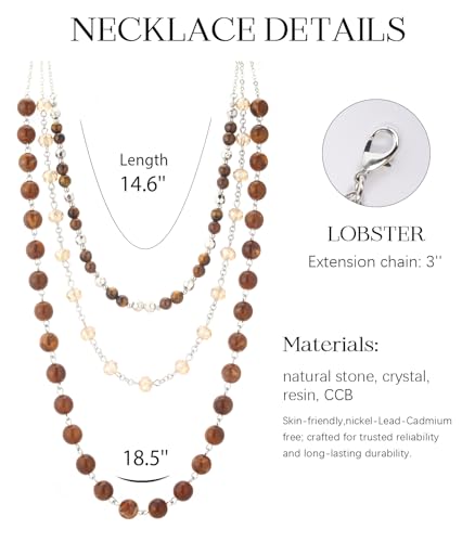 Noessla Layered Beaded Necklaces for Women - 3 Strand Boho Statement Choker Fashion Jewelry Gifts - color: Brown
