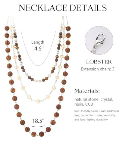 Noessla Layered Beaded Necklaces for Women - 3 Strand Boho Statement Choker Fashion Jewelry Gifts - color: Brown