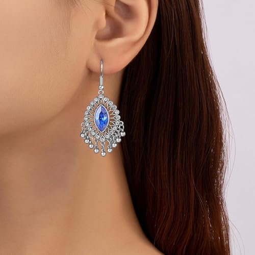 Frodete Indian Jewelry Sets for Women Traditional Bohemian Wedding Jewelry Set Indian Dresses for Women Oxidized Ethnic Party Prom Wear - color: D3:SILVER BLUE