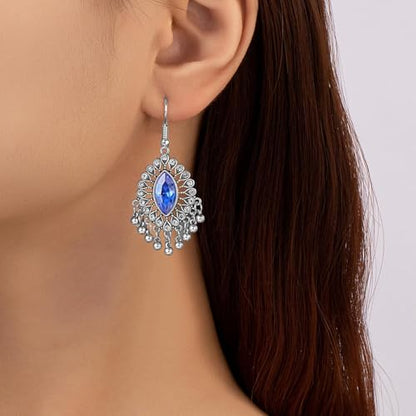 Frodete Indian Jewelry Sets for Women Traditional Bohemian Wedding Jewelry Set Indian Dresses for Women Oxidized Ethnic Party Prom Wear - color: D3:SILVER BLUE