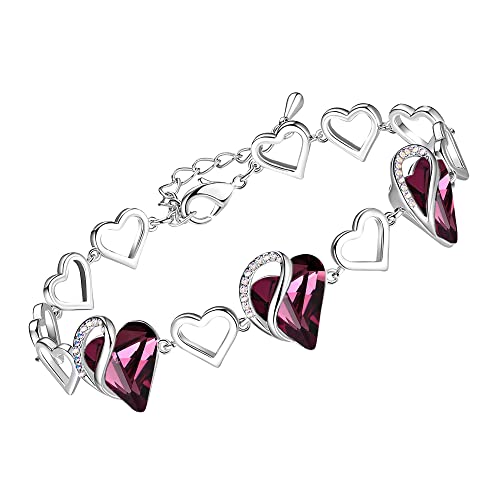 Leafael Infinity Love Heart Gift Bracelet for Women, Birthstone or Healing Stone Crystal, Silver Tone Birthday Jewelry for Her, Mom, and Wife, 7-inch Chain and 2-inch Extender - color: 02a-February-Amethyst Dark Pink