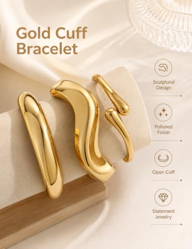 Chunky Gold Bangle Bracelets for Women, 14k Gold Plated Dainty Cuff Stackable Bangles Set, Trendy Bracelet Stack Fashion Jewelry Gifts - color: 10-GOLD