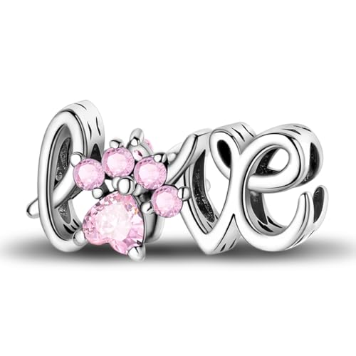 LNQOBU 925 Sterling Silver Charms for Bracelets Necklaces,5A Cubic Zirconias Evil Eye Dangle Beads Charms Jewelry Gift for Women (With one Spacer Beads Charms) - style: Love Pet Alphabet Charms