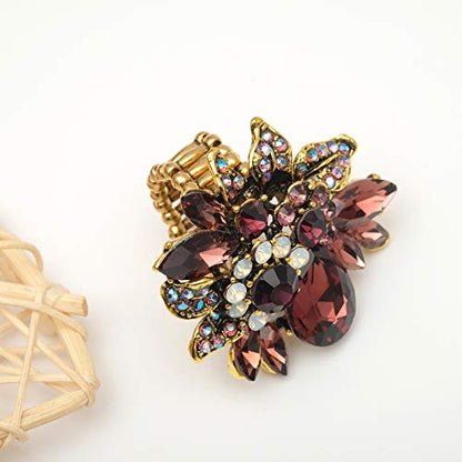 CSY Luxury Froral Cocktail Statement Rings Stretch Adjustable Ring | Gorgeous Women's Austrian Crystal Leaves Flower Big Cocktail Statement Rings Stretch Adjustable Ring Jewelry Accessories - color: Purple