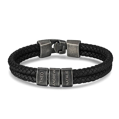 Personalized Braided Leather Bracelet with Photo Custom Name Beads Cuff Bangle Jewelry Gifts for Men Dad Husband Grandpa Fathers Day - color: Style 3