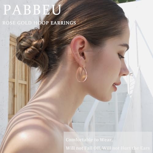PABBEU Sterling Silver Hoop Earrings for Women, Lightweight Large Oval Hoops Earrings, Hypoallergenic Silver Hoop Earring for Women Gifts 30/40/50/60MM - color: rose gold 25*30mm/ 0.98*11.81in