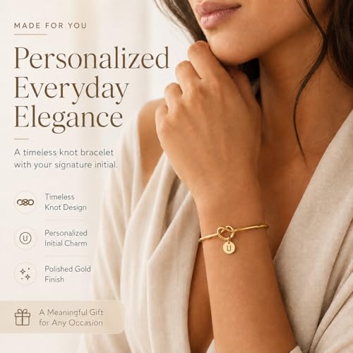 LemonRose Initial Bracelets for Women - Dainty Tie the Knot Letter A-Z 14K Gold Plated for Women Gold Cuff Bracelet for Womens Jewelry Personalized Bridesmaid Proposal Gifts - color: Gold U
