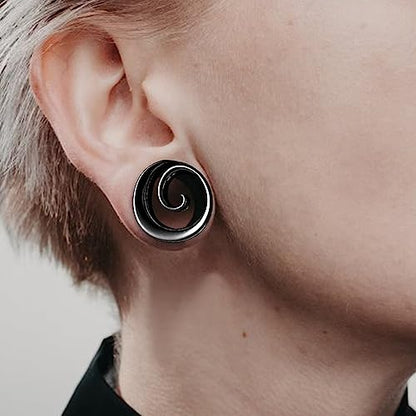DOEARKO 2PCS Fashion Round Spiral Saddle 316 Stainless Steel Ear Tunnels Plugs Stretcher Gauges For Ear lobe Expander Piercing Body Jewelry - color: Black, size: 10mm(00G)
